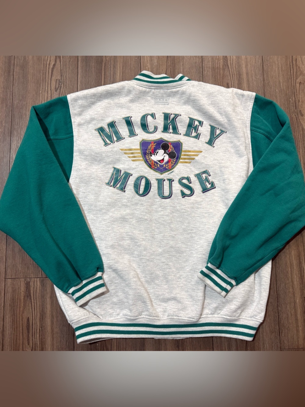 Vintage Mickey Mouse Varsity Jacket Disney Green Snap Up Mens XL